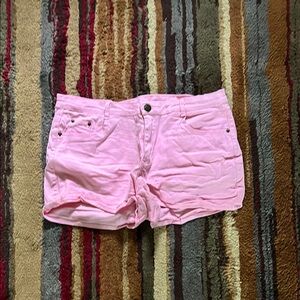 Pink Jean Shorts with Distressed Look